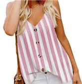 Casual Adjustable Spaghetti Striped Button Down Tank Top  Swing Vest